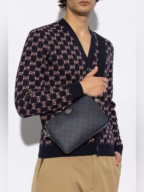 Gucci Ophidia Zip Wristlet Shoulder Bag GG Coated Canvas